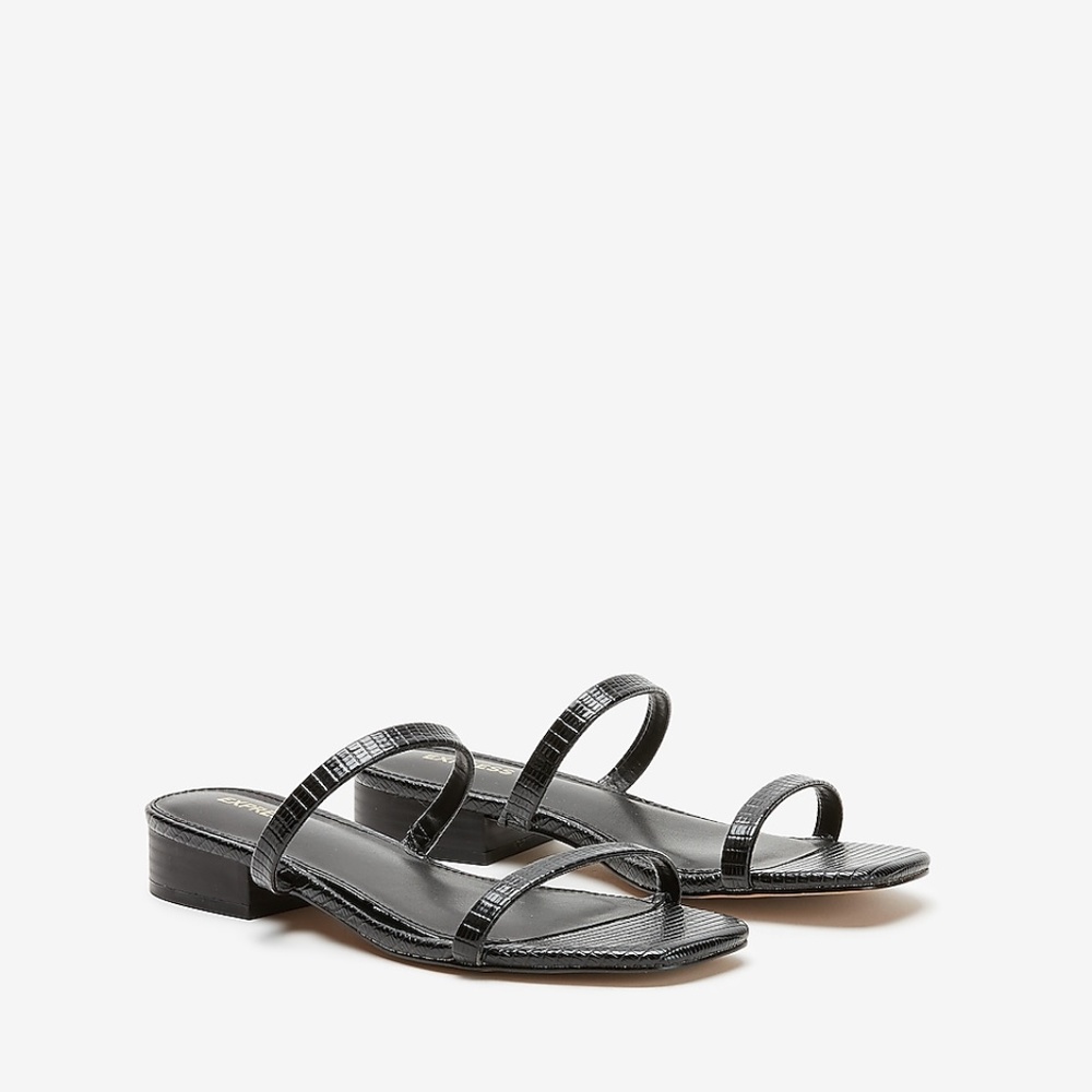 Express Double Band Stacked Heel Sandals Black NWT